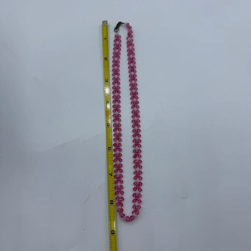 Handmade Pink Crystal Beaded Woven Necklace 17 Inch‎ Bicone Sparkle Artisan
